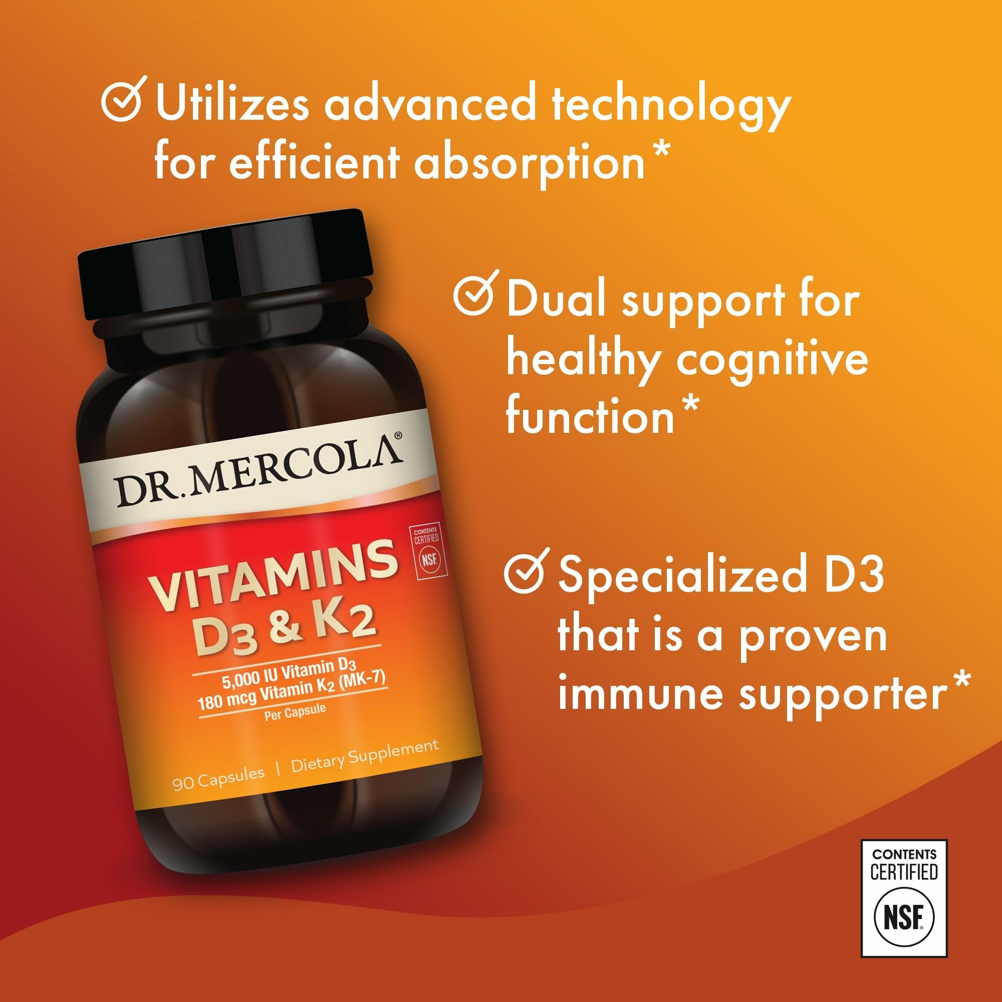Dr. Mercola etiqueta enfocada en ingredientes y beneficios de K2 y D3