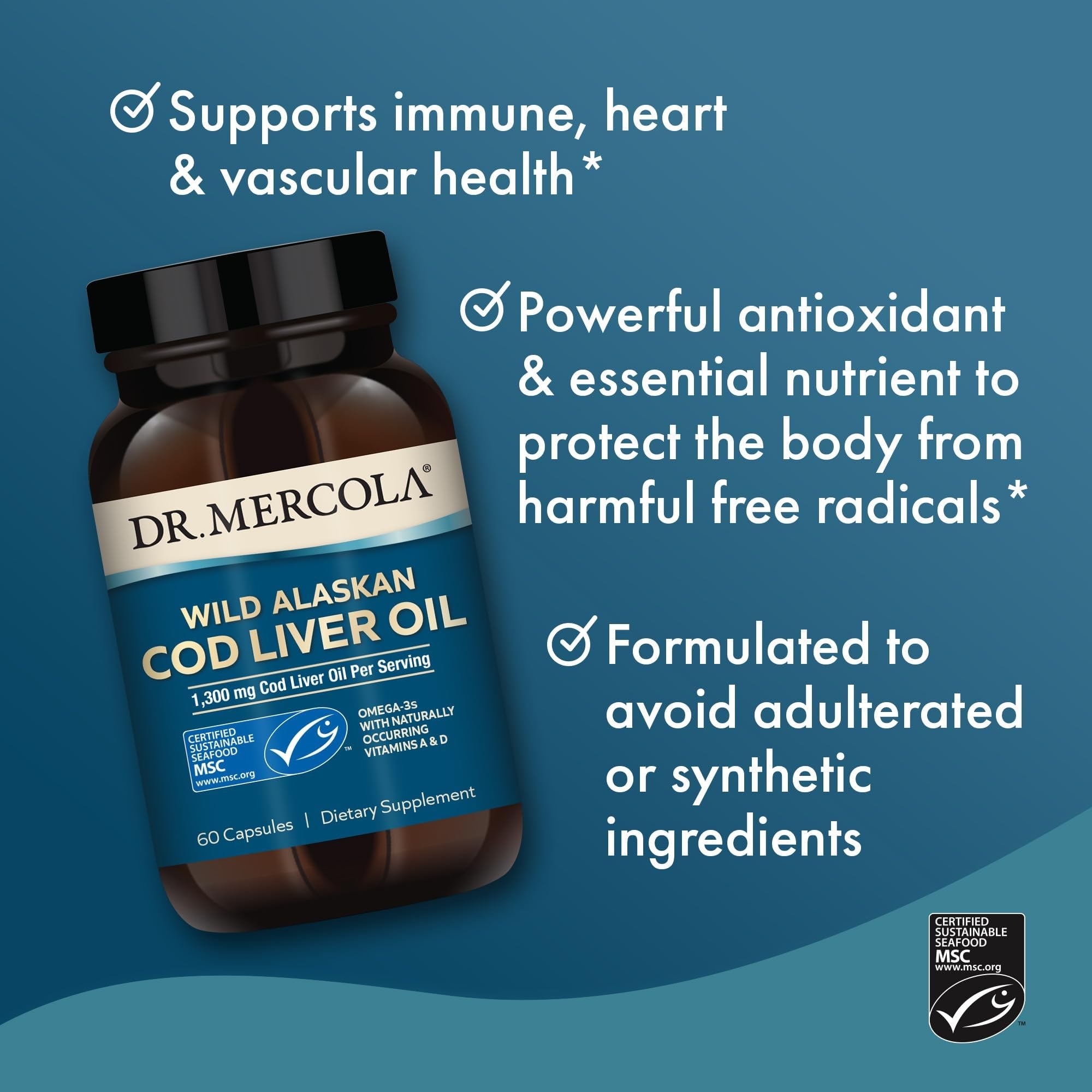 Dr. Mercola etiqueta con sello MSC que asegura sostenibilidad