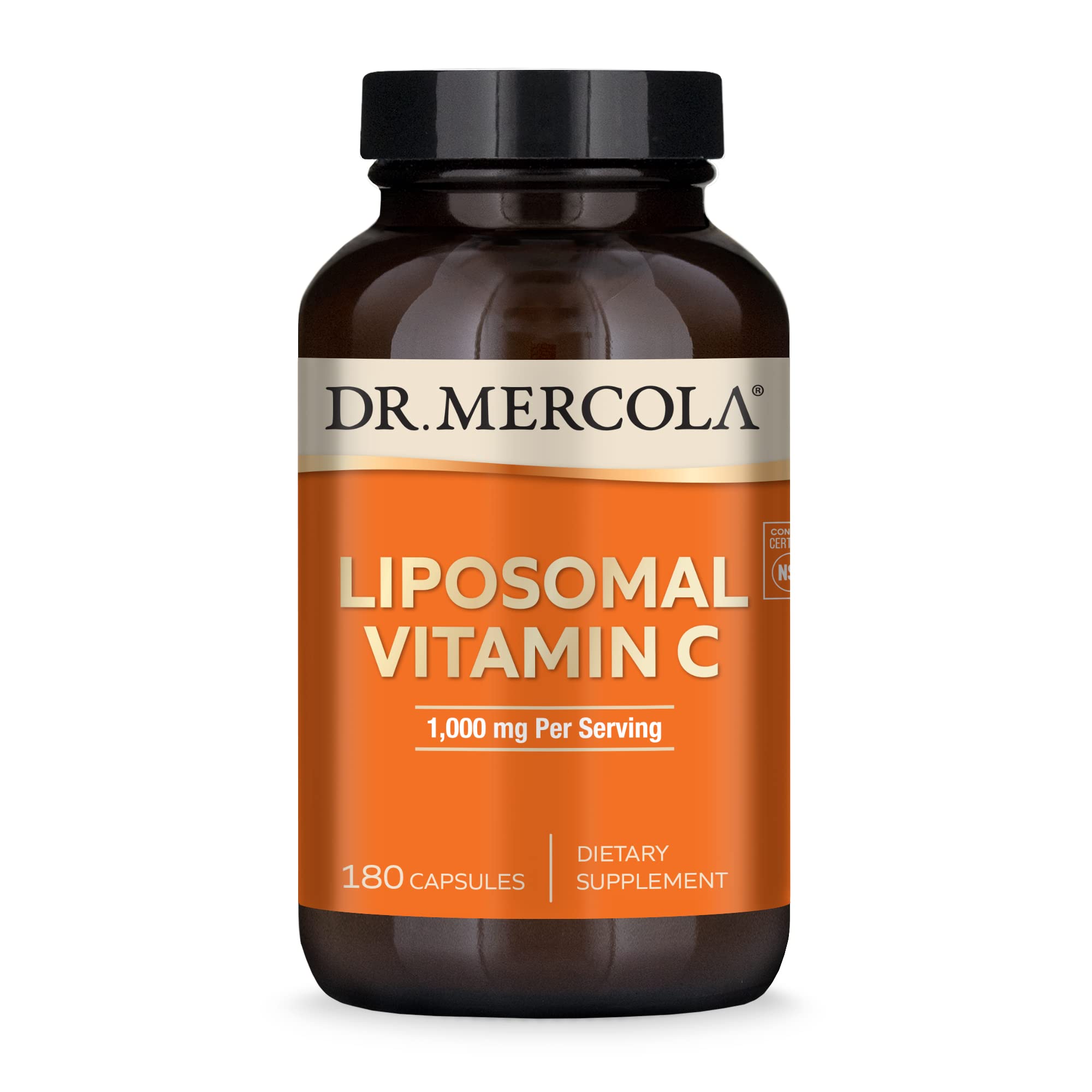 Dr. Mercola frasco delante mostrando etiqueta y beneficios