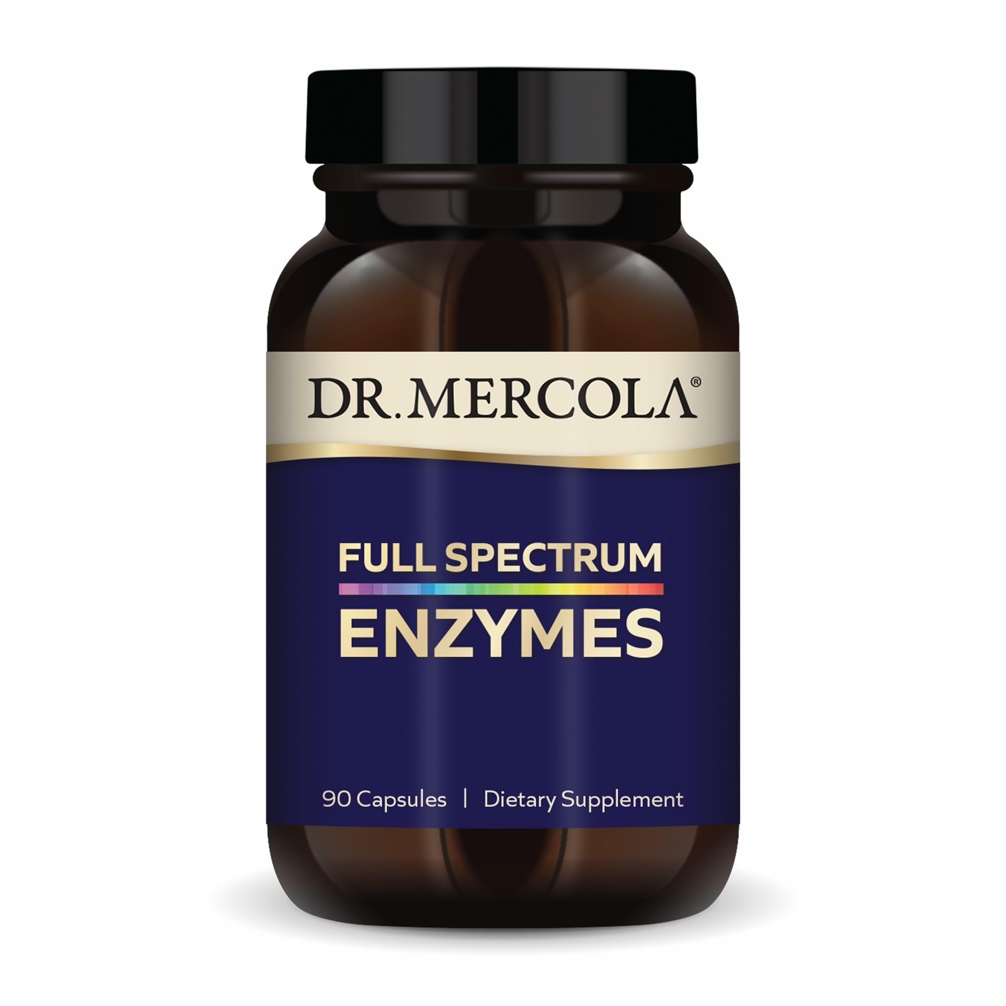 Dr. Mercola frasco frontal mostrando etiqueta y beneficio digestivo inmediato