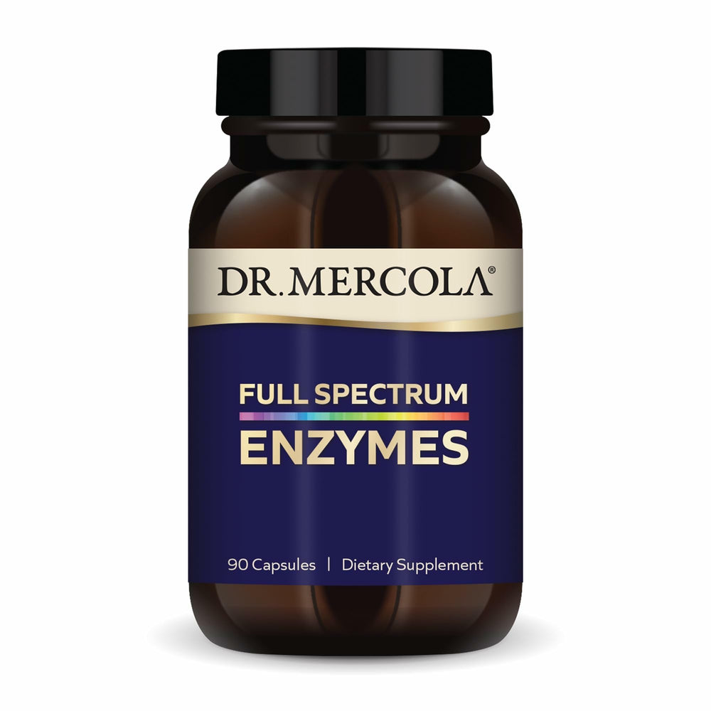 Dr. Mercola frasco frontal mostrando etiqueta y beneficio digestivo inmediato