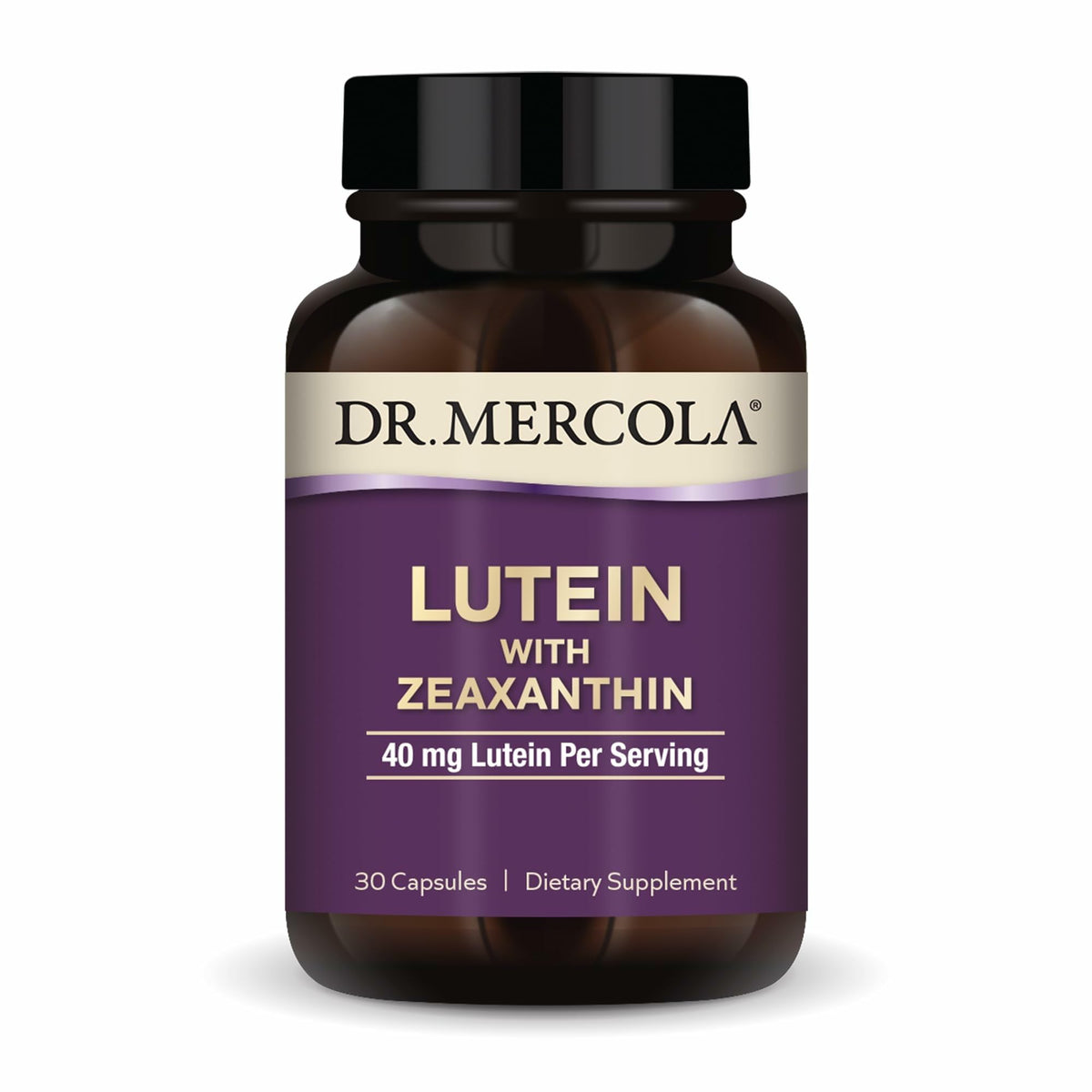 Dr. Mercola paquete frontal de Luteína con Zeaxantina mostrando marca y formato
