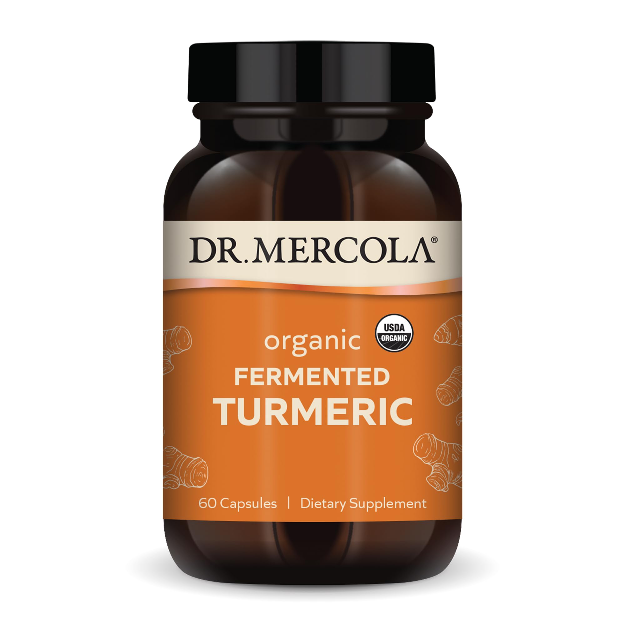 Dr. Mercola envase frontal mostrando etiqueta y ventajas orgánicas