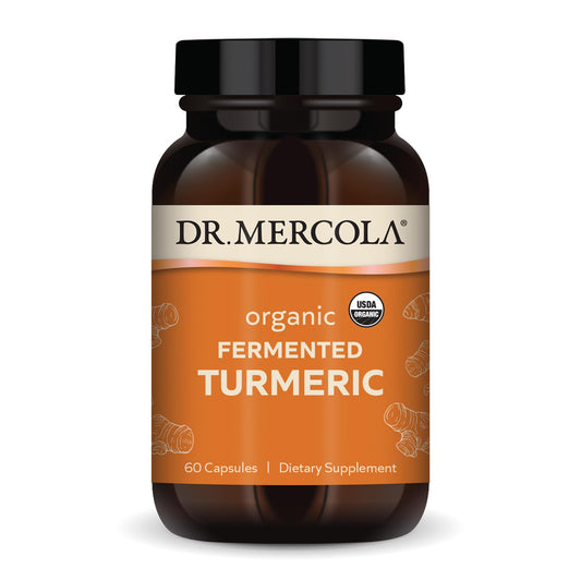 Dr. Mercola envase frontal mostrando etiqueta y ventajas orgánicas