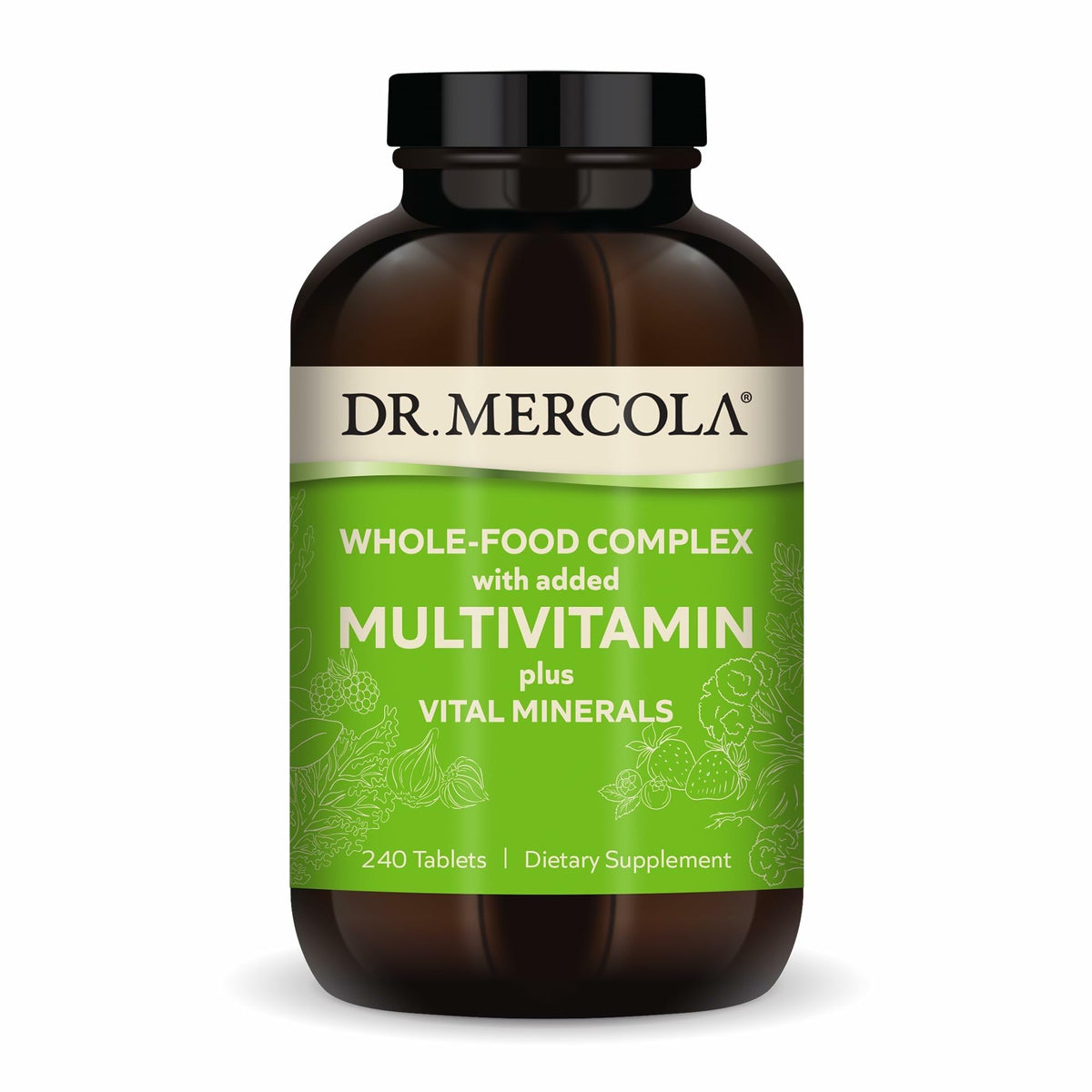 Dr. Mercola frente del envase mostrando cantidad y marca, aporta confianza