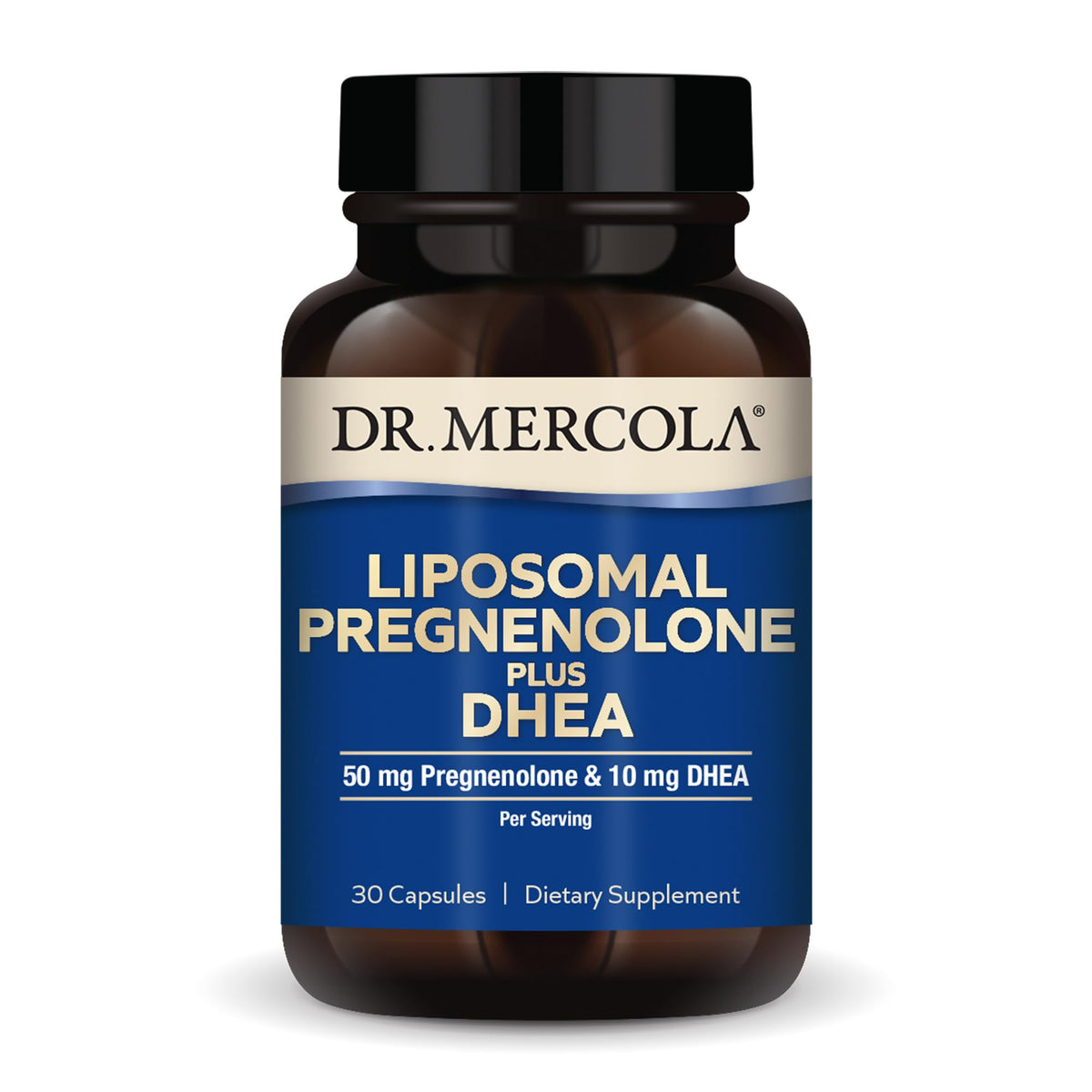 Dr. Mercola frente del producto mostrando envase y dosificación clara