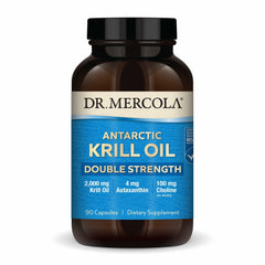 Dr. Mercola envase frontal del aceite de krill mostrando beneficio de omega‑3