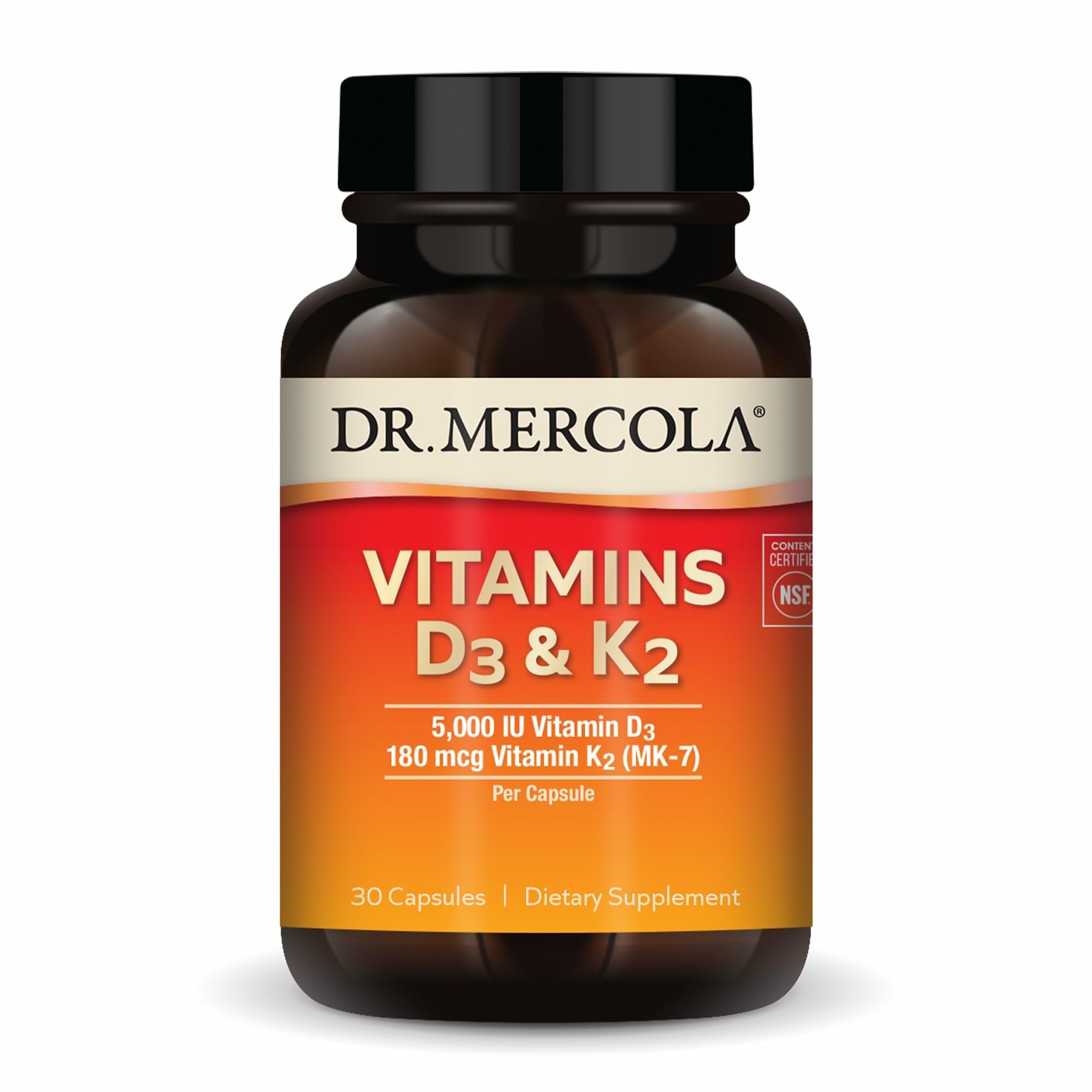 Dr. Mercola vista frontal del envase que destaca dosis y beneficios