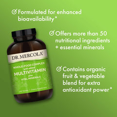 Dr. Mercola mezcla orgánica de frutas y verduras destacando antioxidantes
