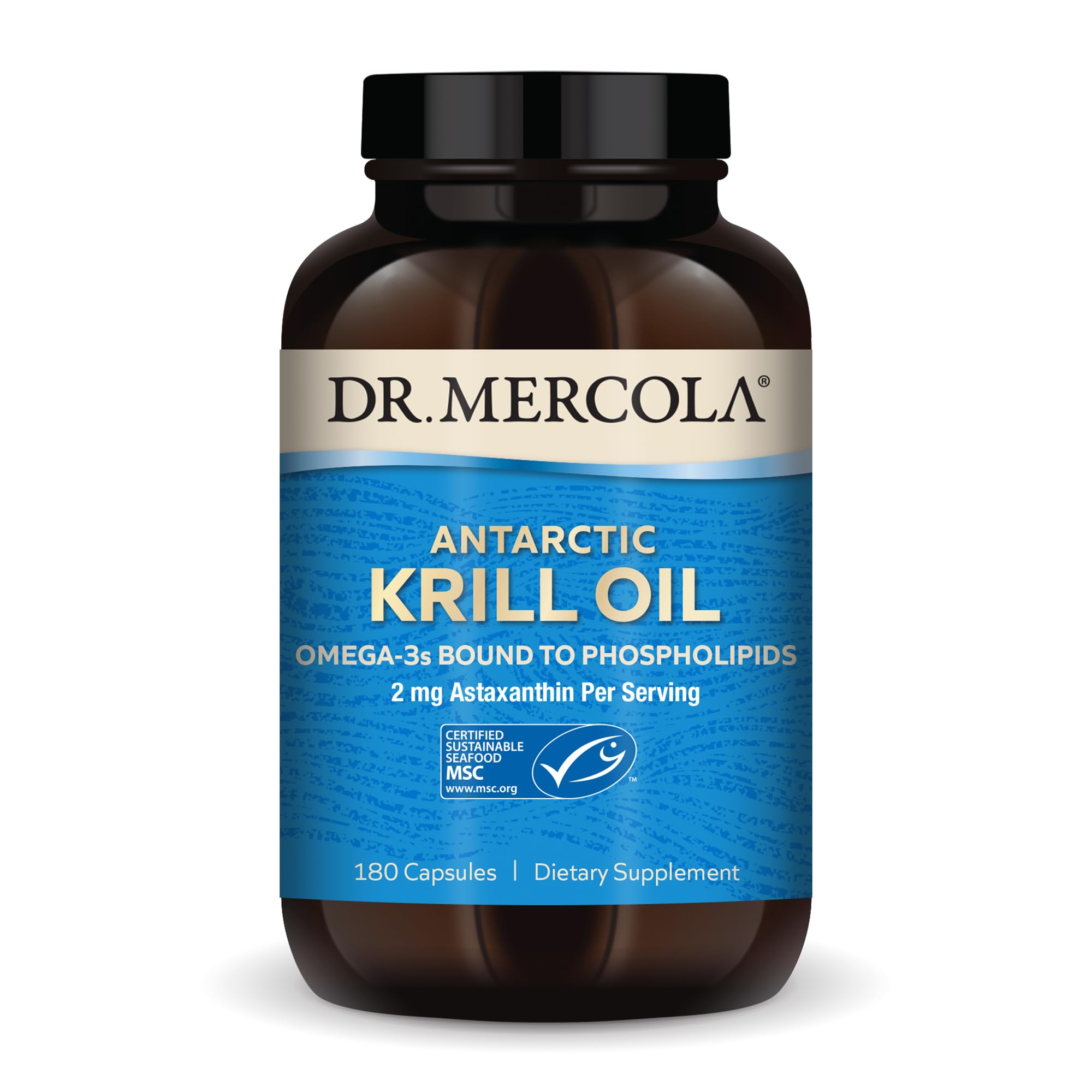 Dr. Mercola frasco frontal mostrando 180 cápsulas y etiqueta clara