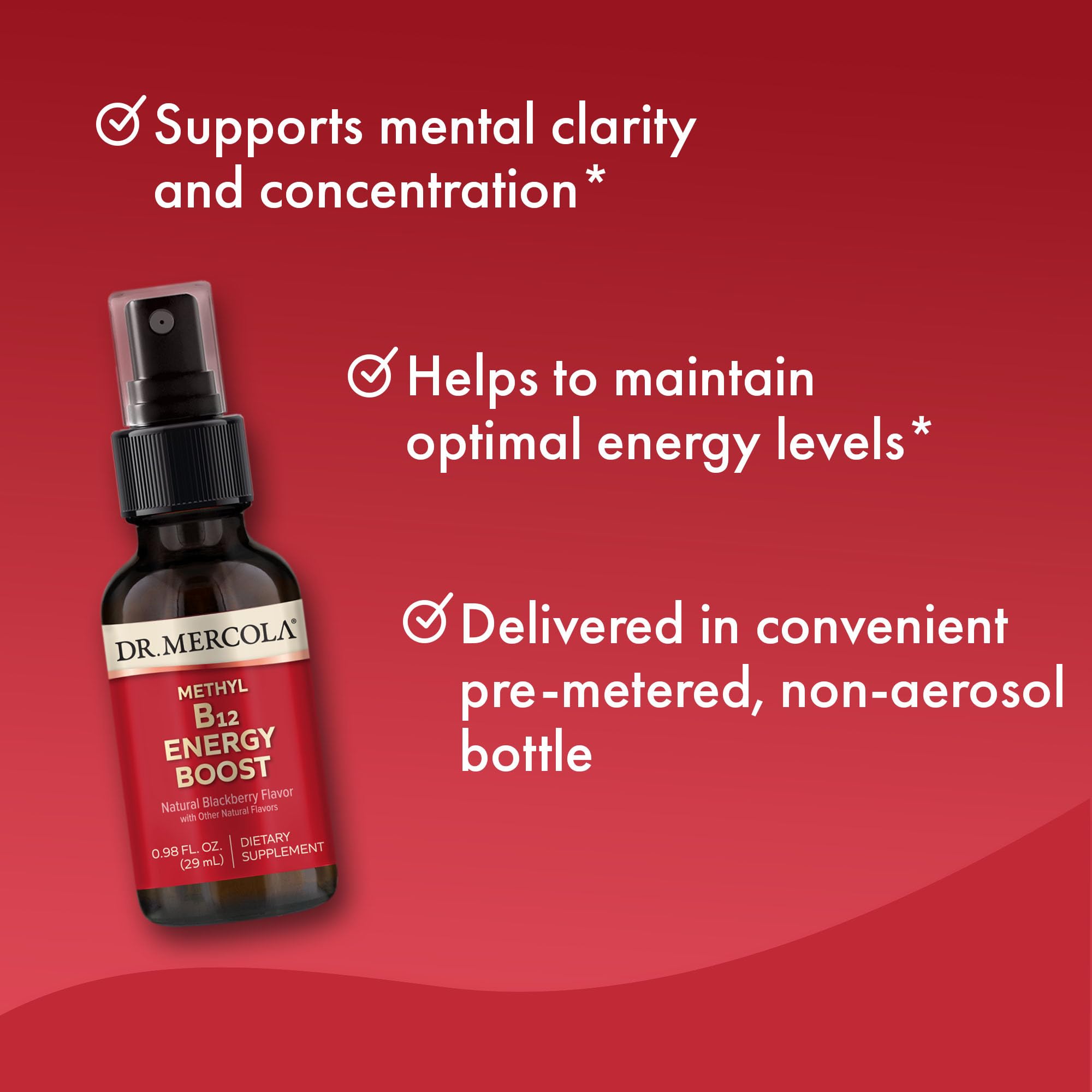 Close‑up del líquido del spray Dr. Mercola mostrando textura y acabado limpio
