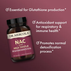 Etiqueta nutricional de Dr. Mercola NAC con lista de ingredientes y dosificación visible
