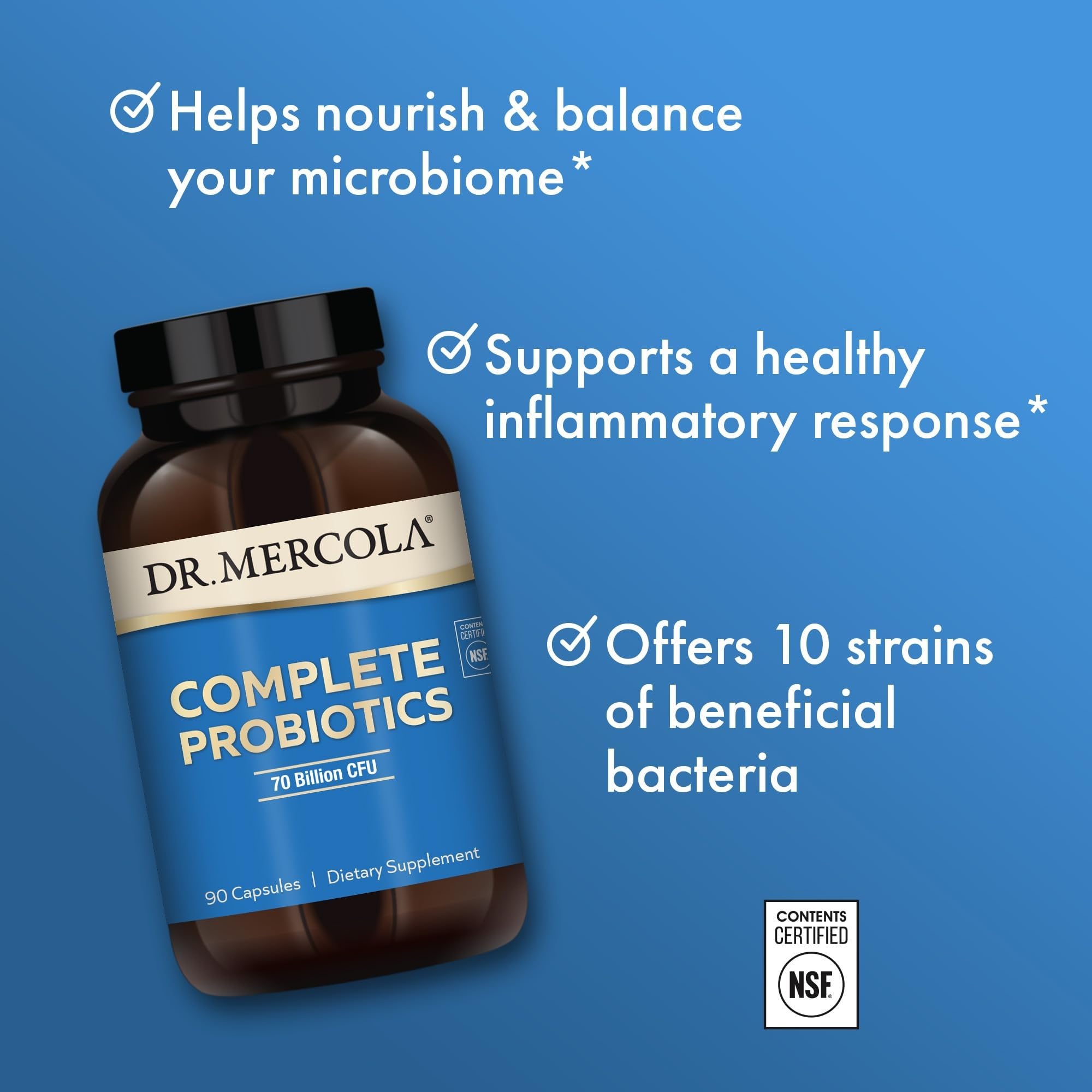 Dr. Mercola botella junto a objetos para comparar tamaño y capacidad
