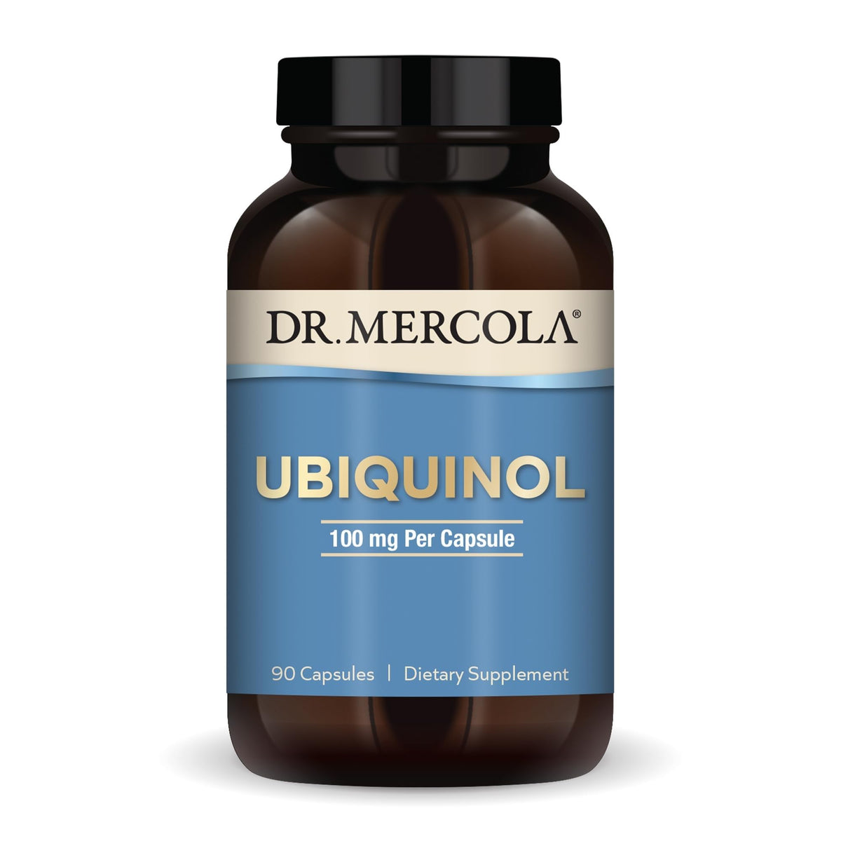 Dr. Mercola envase frontal que muestra ubiquinol y beneficios de energía