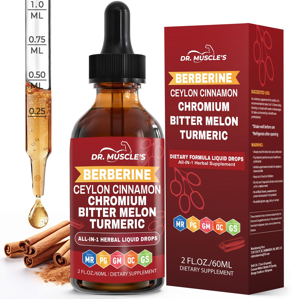 DR. MUSCLE'S frente del envase mostrando fórmula vegana y tamaño 2 fl oz