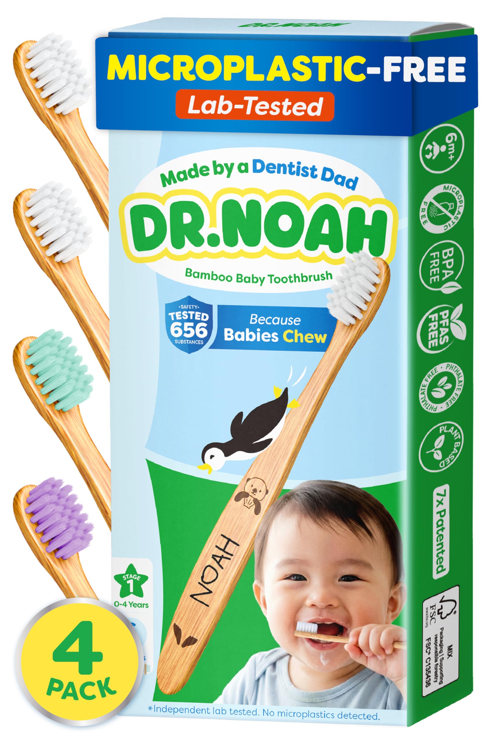 DR.NOAH pack de 4 cepillos frontales, alternativa sin microplásticos