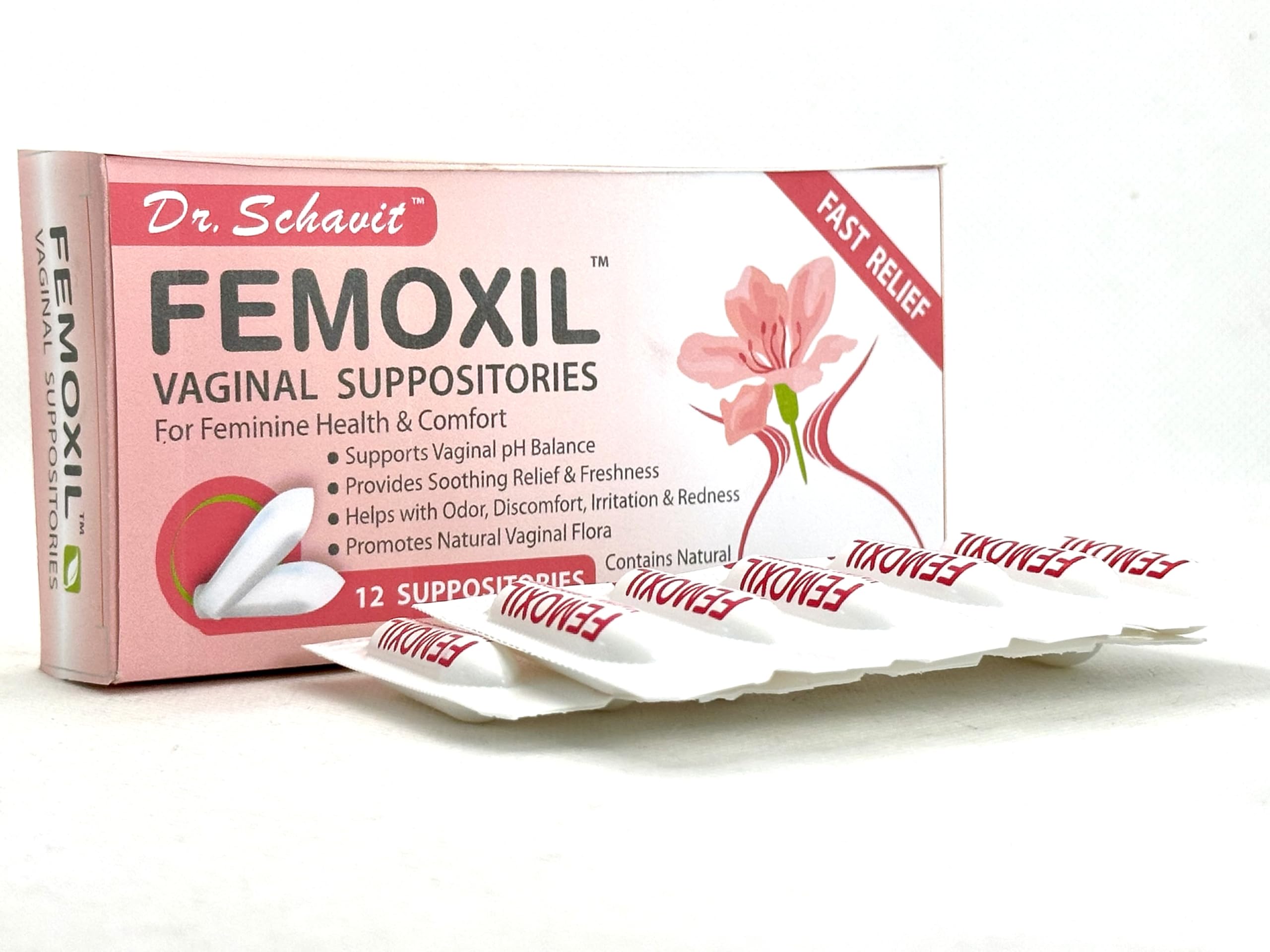 DR. SCHAVIT frente del empaque que muestra pack de 12 supositorios, claridad y confianza