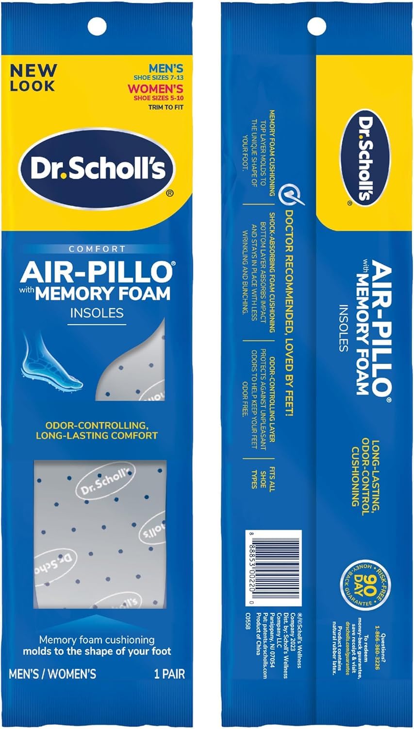 Dr. Scholl's plantillas colocadas en zapatillas mostrando ajuste cómodo