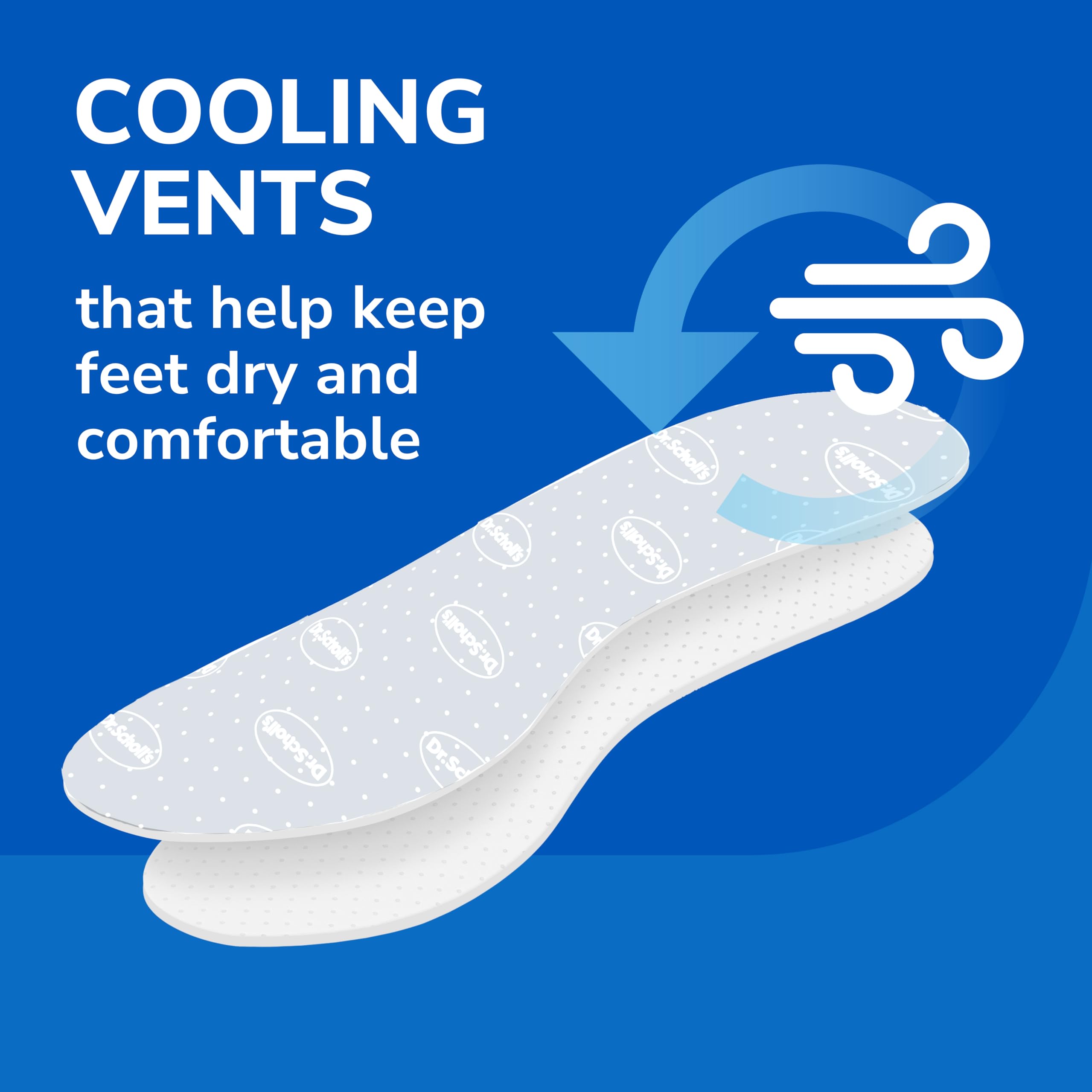 Dr. Scholl's plantilla recortada dentro de un zapato mostrando ajuste