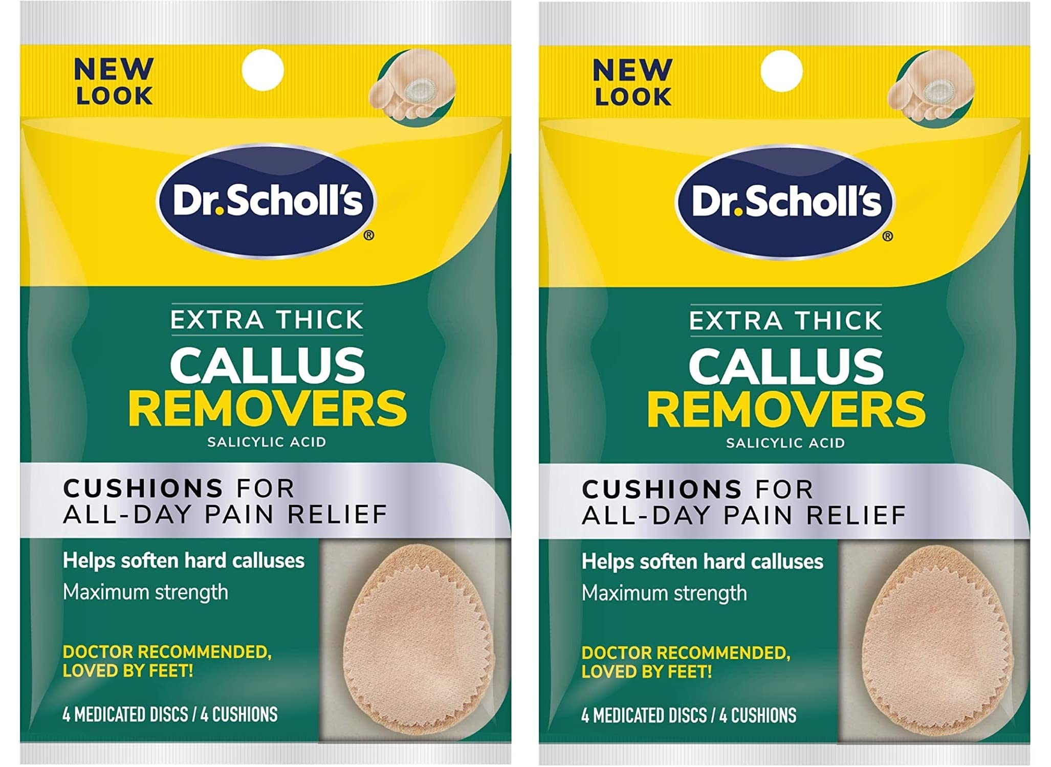 Dr. Scholl's empaque frontal mostrando beneficio de alivio todo el día