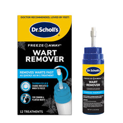 Dr. Scholl's frontal del envase con 12 aplicadores y beneficios visibles