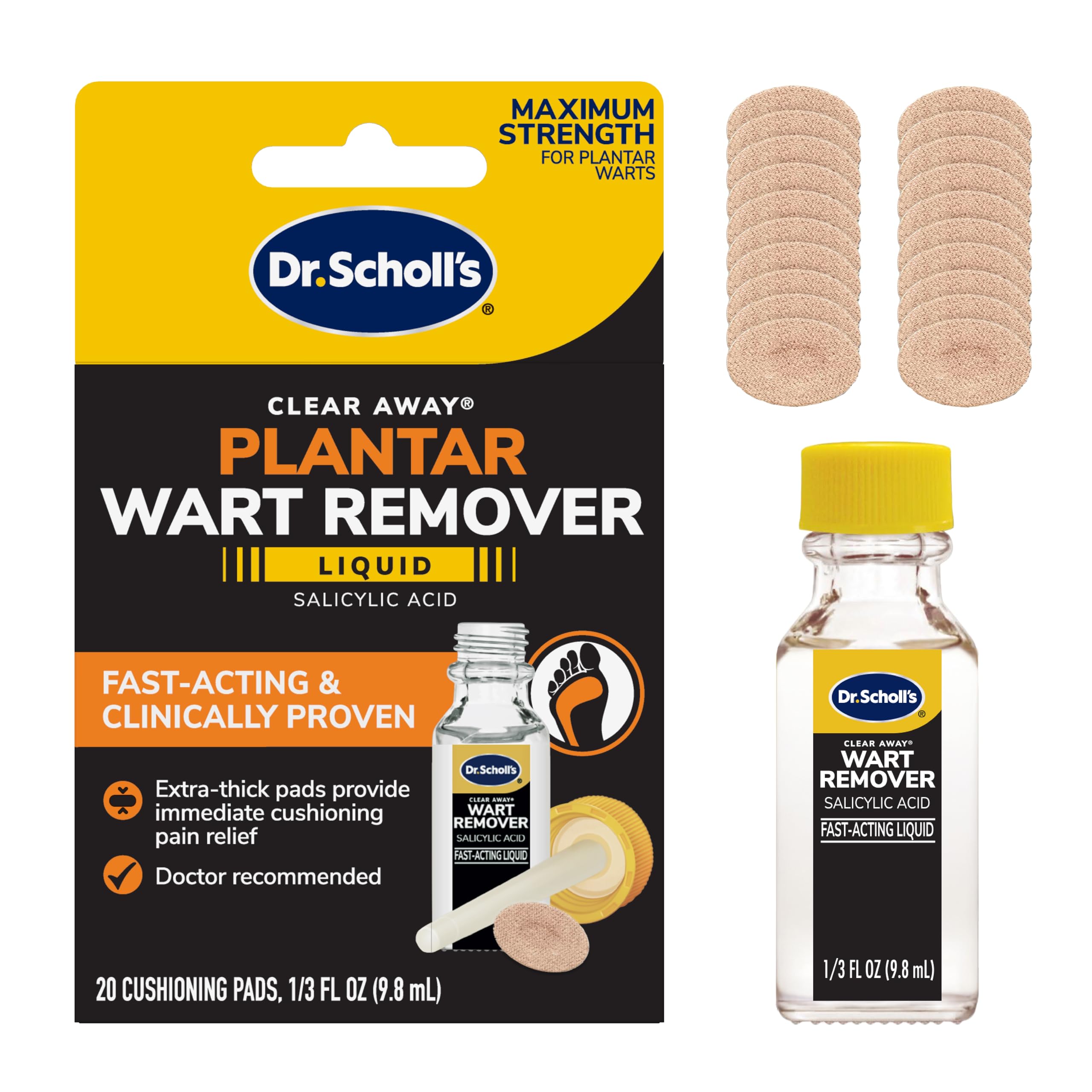 Dr. Scholl's frente del empaque mostrando kit y beneficio de tratamiento
