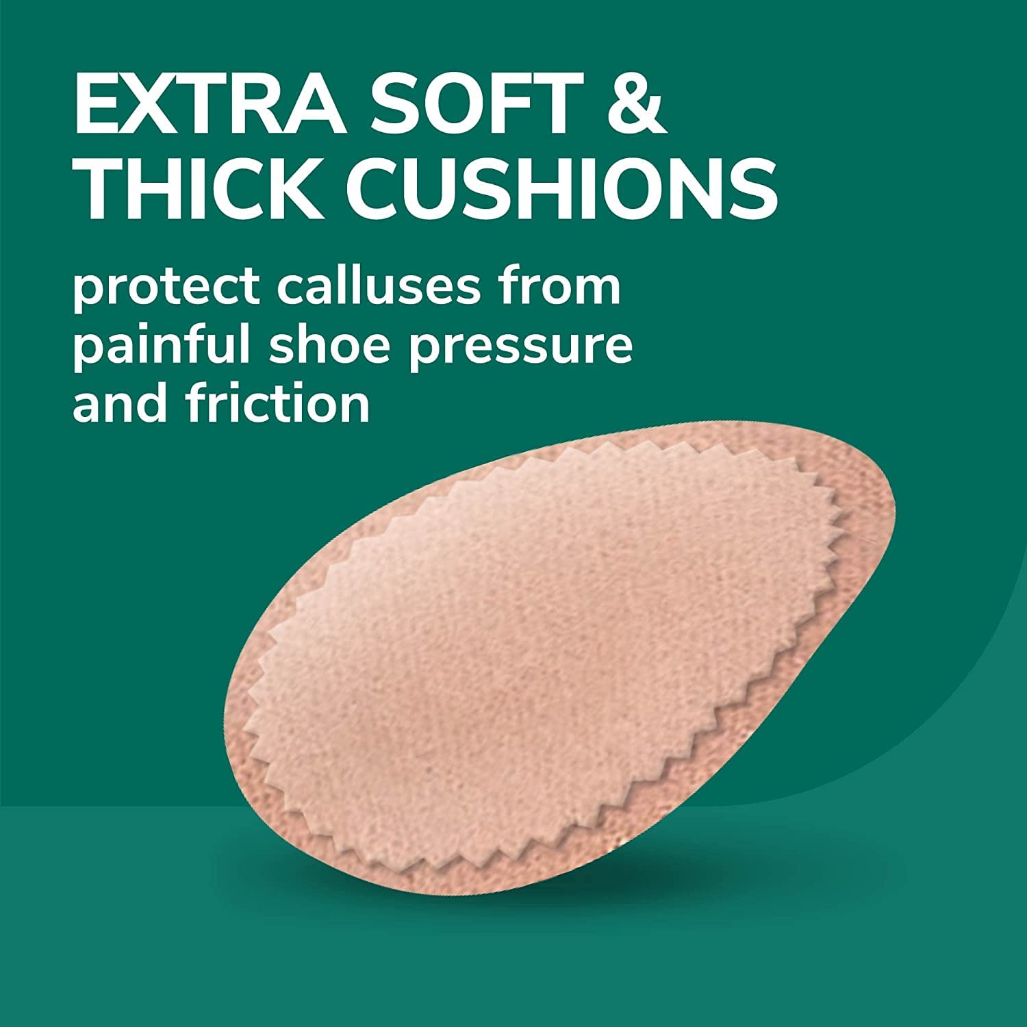 Dr. Scholl's almohadilla comparada con mano que muestra tamaño práctico