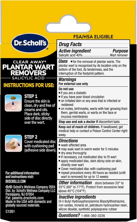 Dr. Scholl's disco medicado primer plano mostrando textura y liberación de ácido salicílico