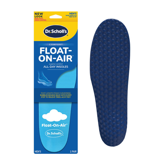 Dr. Scholl's embalaje frontal mostrando el par y beneficios de confort
