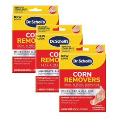 Dr. Scholl's empaque frontal mostrando 18 unidades y usos rápidos