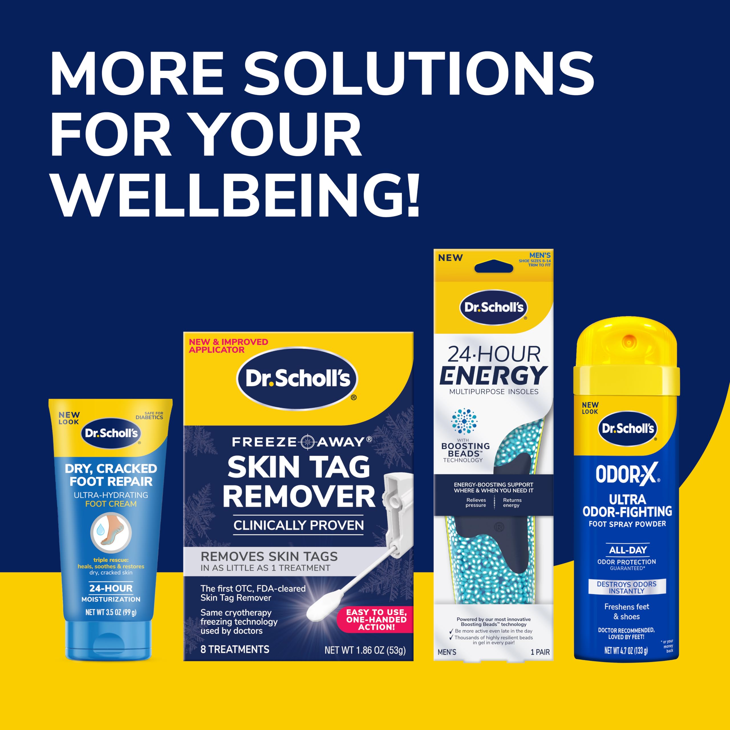Dr. Scholl's empaque abierto con guía de corte y tallas visibles