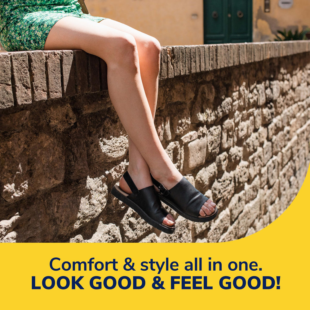 Dr. Scholl's almohadilla dentro de una sandalia mejorando confort al andar