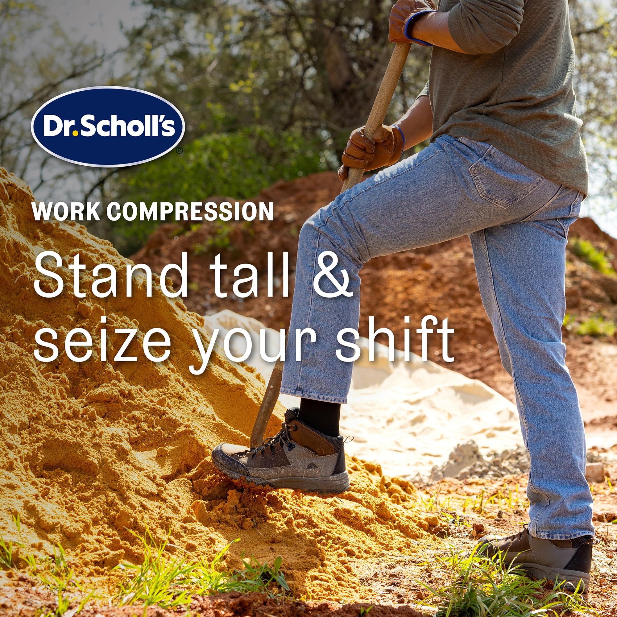 Dr. Scholl's calcetín en uso por trabajador de pie reduce fatiga