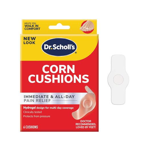 Dr. Scholl's empaque frontal mostrando 6 cojines y alivio rápido
