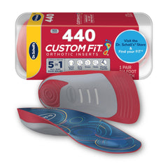 Dr. Scholl's empaque frontal CF440 mostrando beneficio de soporte personalizado