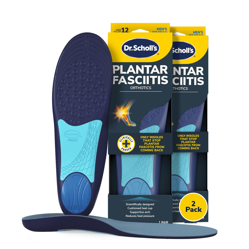 Dr. Scholl’s empaque frontal mostrando plantillas y beneficios visibles