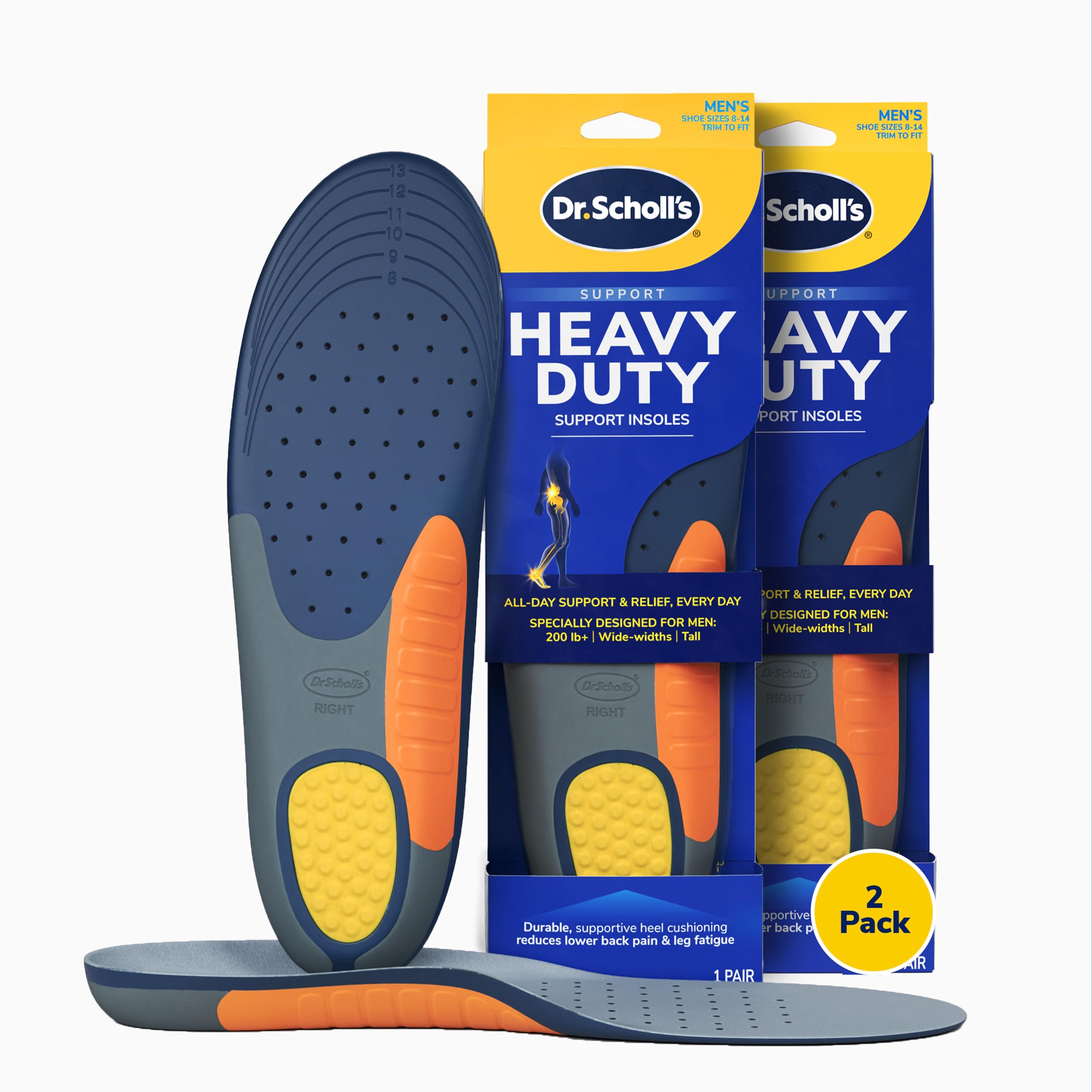 Dr. Scholl's frontal del empaque mostrando par y beneficios