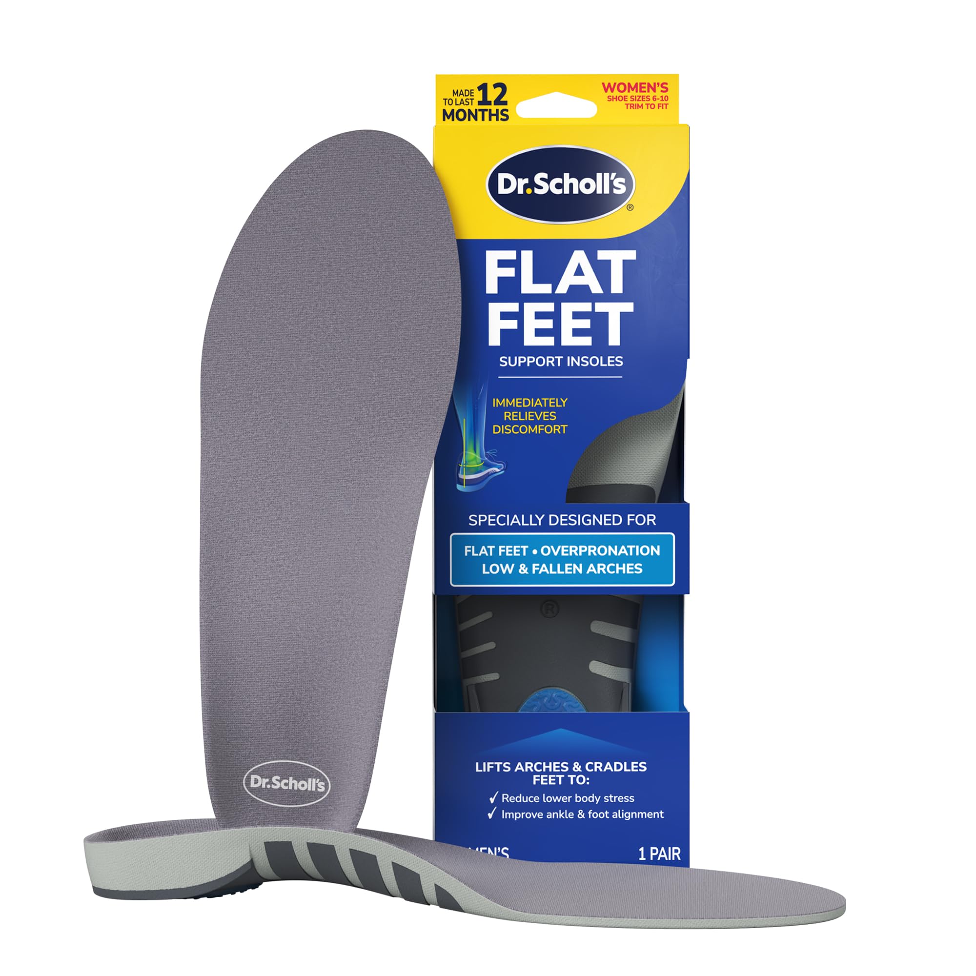 Dr. Scholl’s vista frontal del blister mostrando plantillas y beneficio de soporte
