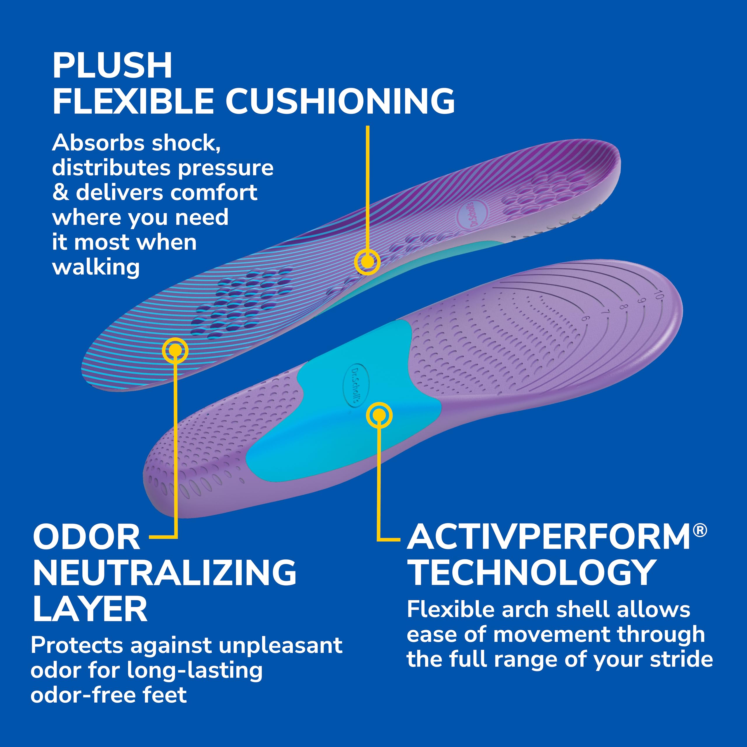 Dr. Scholl's plantilla con líneas de recorte que facilitan ajustar la talla