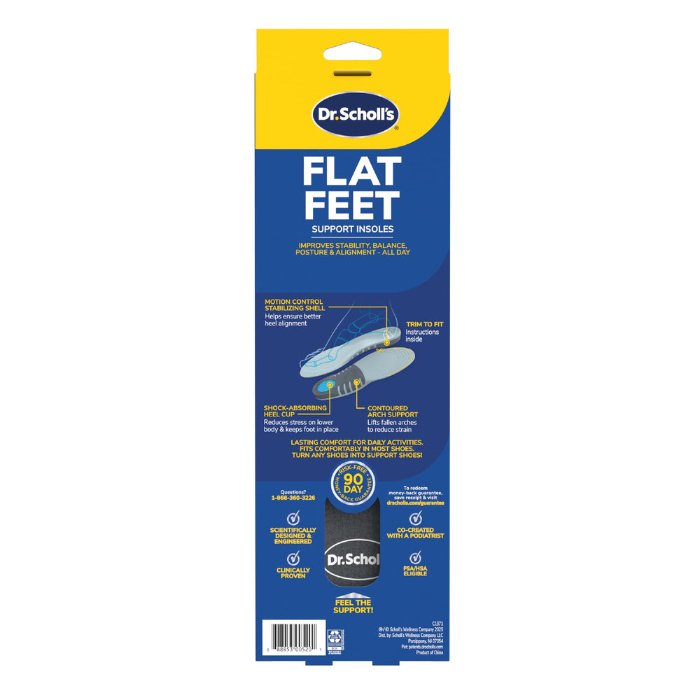 Dr. Scholl's materiales y etiqueta que muestran construcción resistente