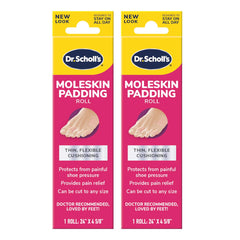 Dr. Scholl's paquete frontal mostrando rollos y marca, protección inmediata