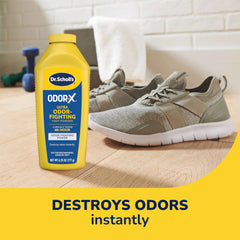 Dr. Scholl's polvo en primer plano mostrando textura absorbente