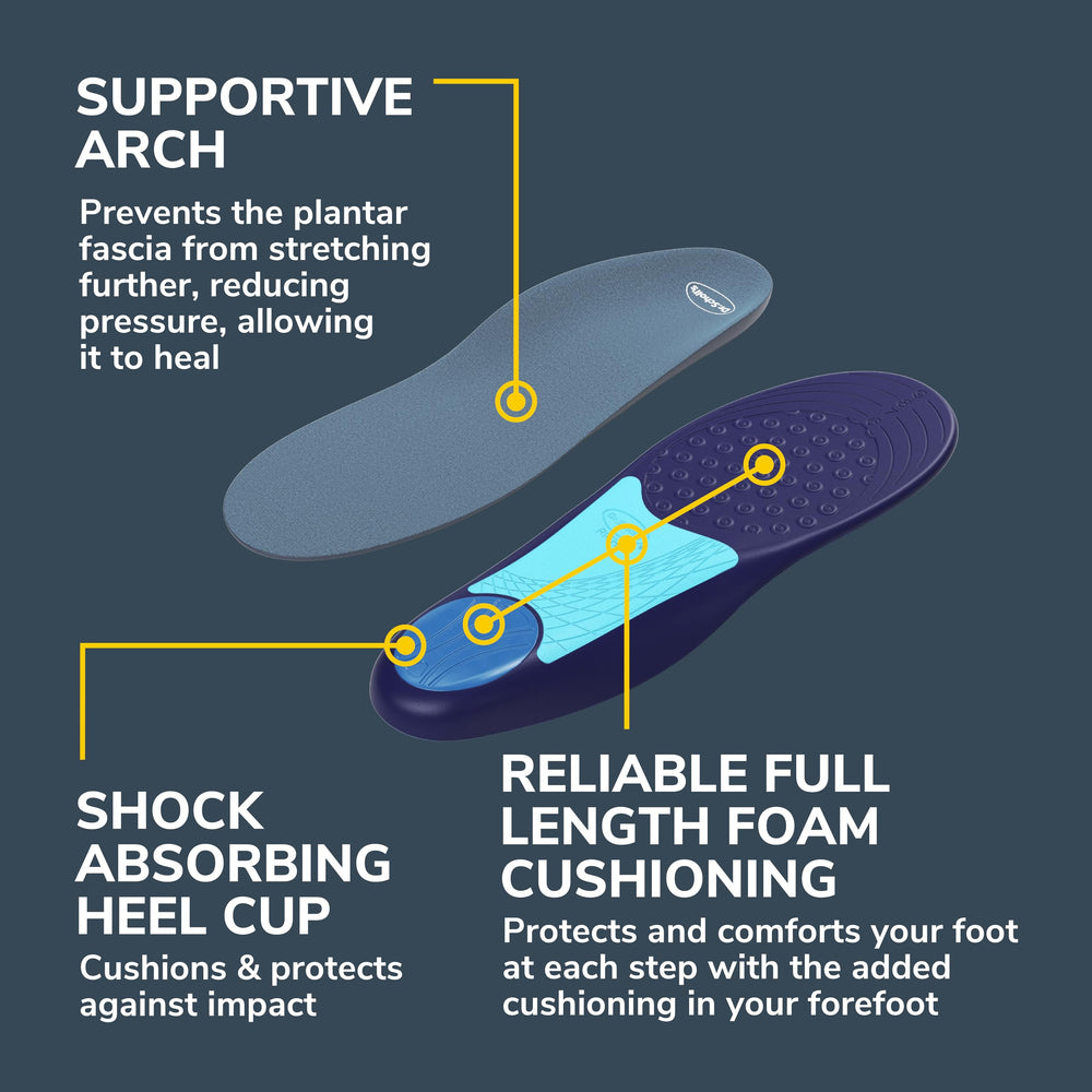 Dr. Scholl’s plantilla colocada en zapato deportivo para soporte en actividad física
