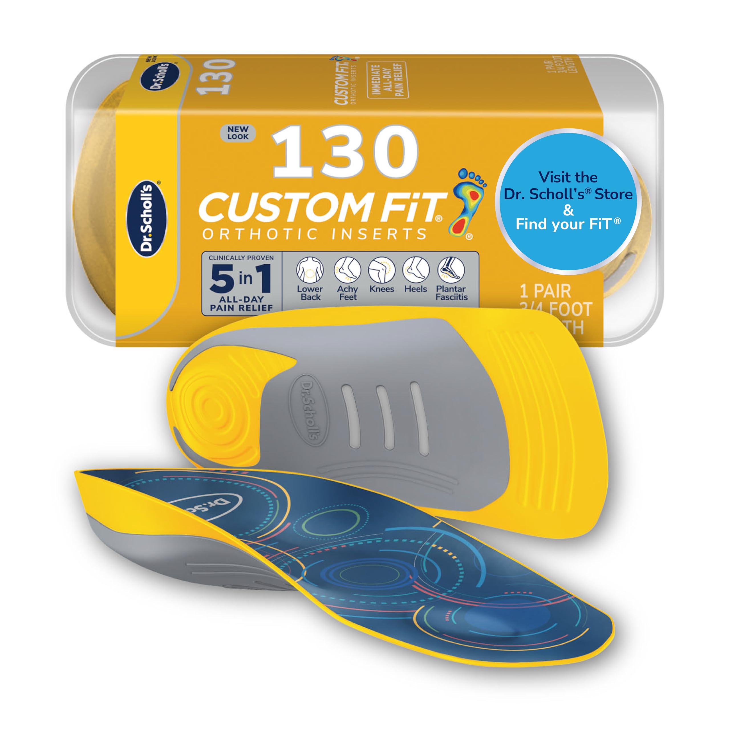 Dr. Scholl’s vista frontal del empaque mostrando soporte personalizado