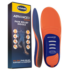 Dr. Scholl’s vista frontal del empaque mostrando ajuste listo para usar y beneficio de soporte