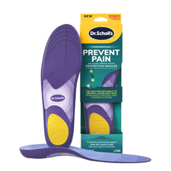 Dr. Scholl's plantilla frontal con empaque mostrando ajuste de talla y confort