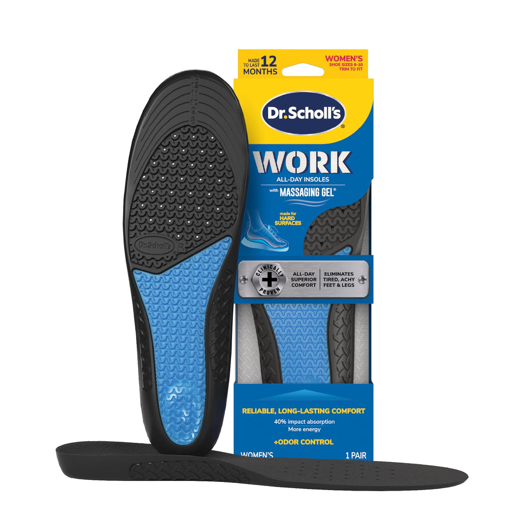 Dr. Scholl's vista frontal del empaque mostrando la plantilla y beneficios