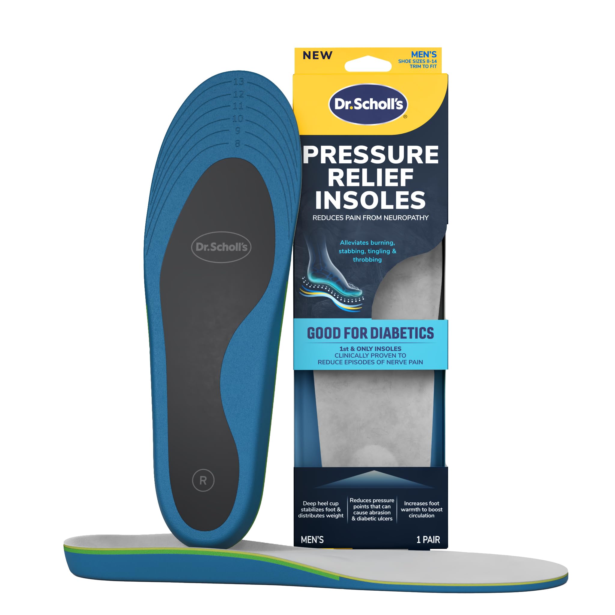 Dr. Scholl’s vista frontal del empaque y beneficio de alivio inmediato