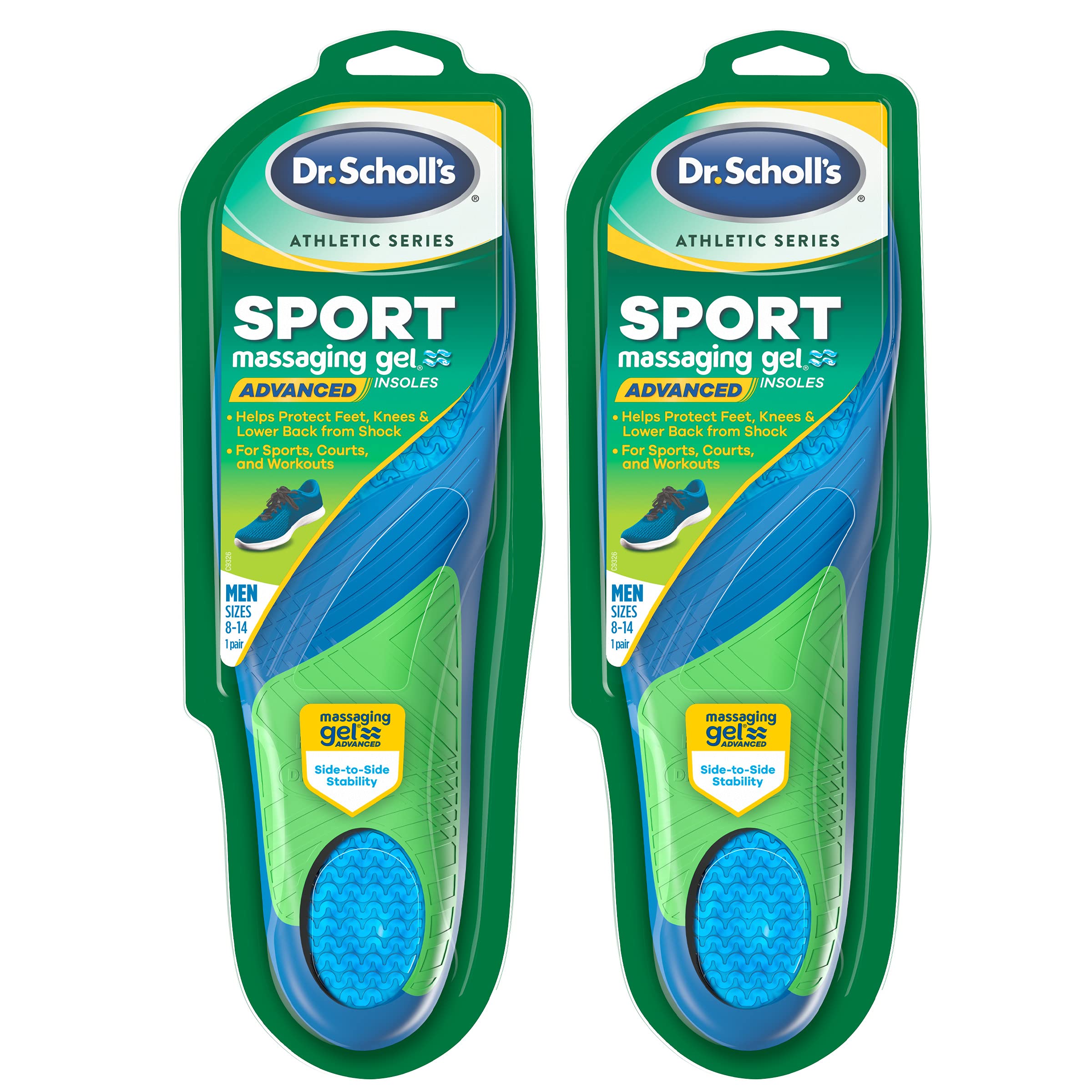 Dr. Scholl's empaque frontal mostrando dos pares y beneficios visibles