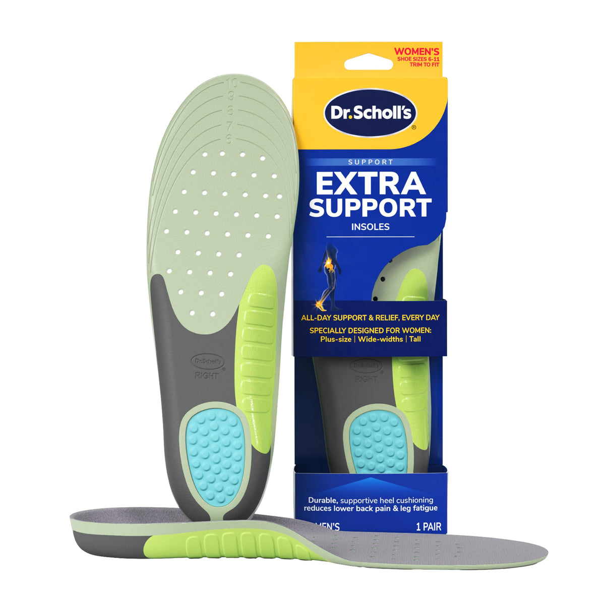 Dr. Scholl's frente del par mostrando forma y soporte duradero
